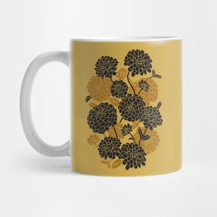 Black and gold. Zinnia Flower Pattern Mug